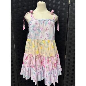 LoveShackFancy Target M Dress Pink Floral Patchwork Tiered Mini Cottagecore